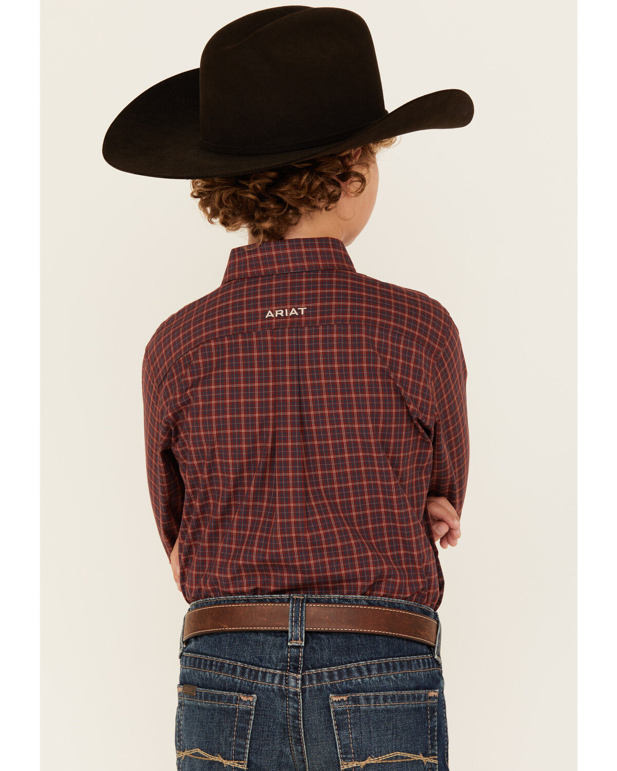 Image #4 - Ariat Boys' Pro Series Plaid Print Long Sleeve Button-Down Western Shirt, Burgundy, hi-res