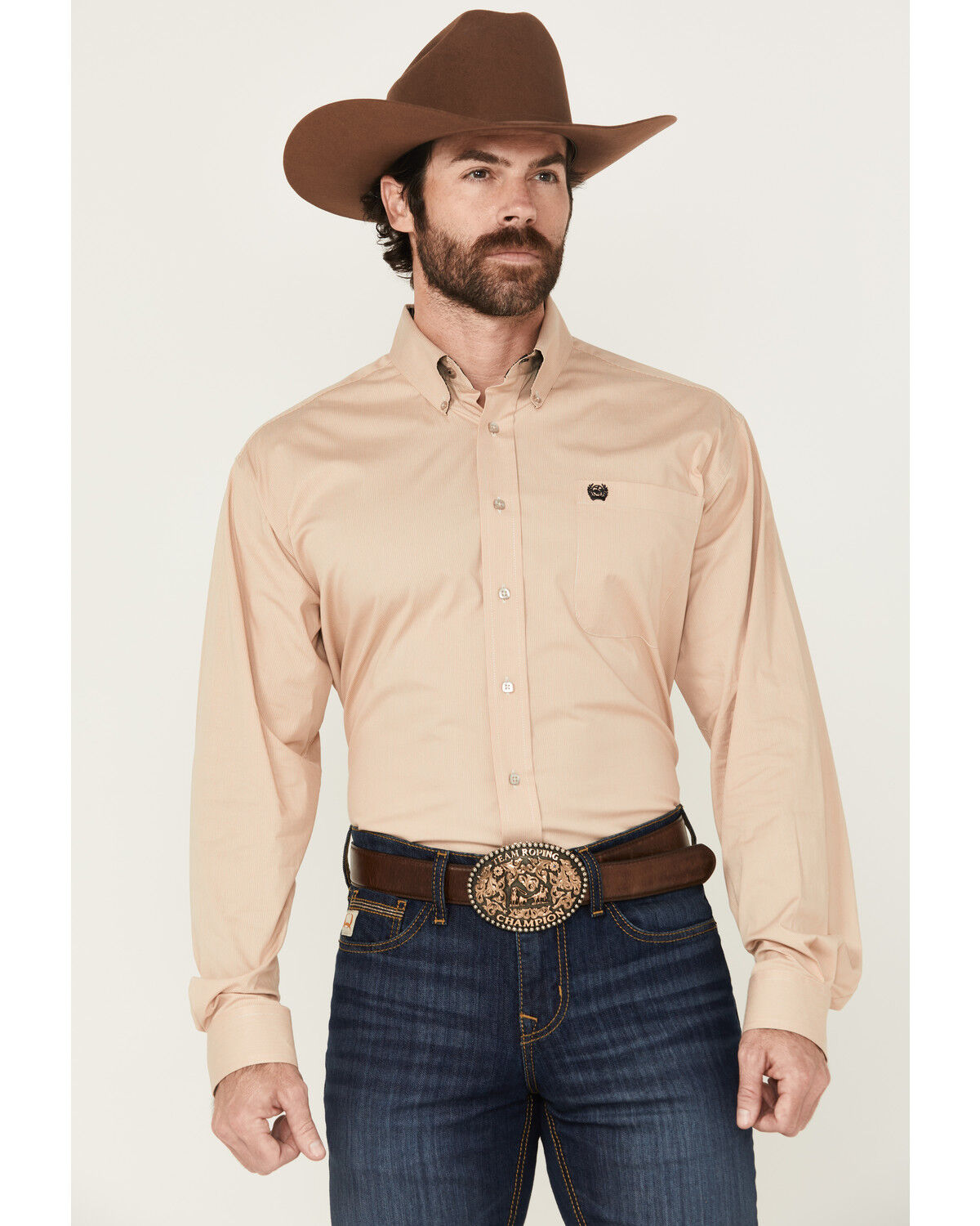 Image #1 - Cinch Men's Striped Print Long Sleeve Button-Down Stretch Western Shirt, Gold, hi-res