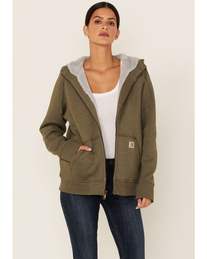 Carhartt Women's Clarksburg Sherpa Lined Zip-Front Hoodie, Olive, hi-res