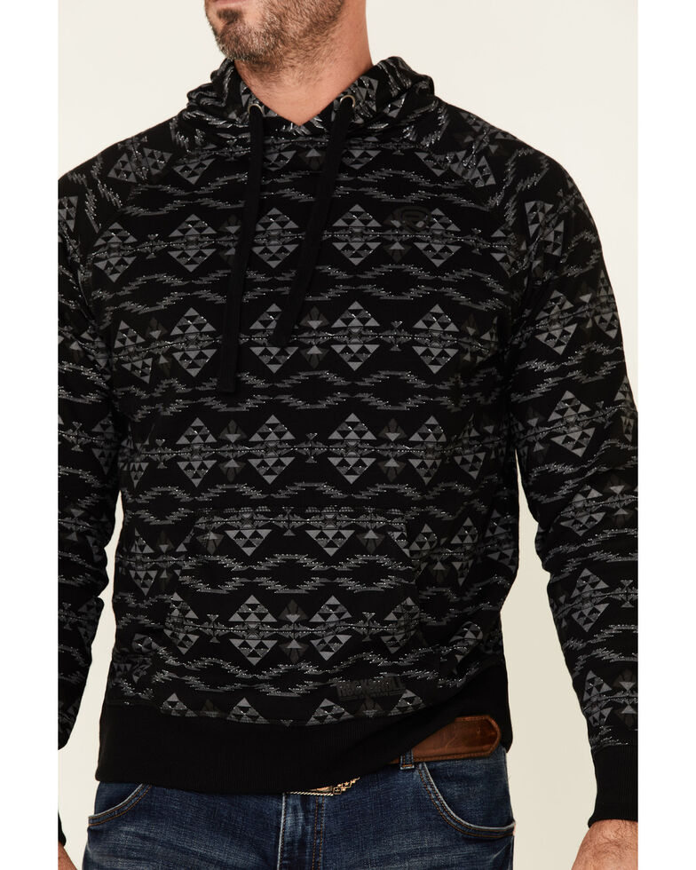 Rock & Roll Denim Men's Black Southwestern Print Pullover Hooded Sweatshirt , Black, hi-res
