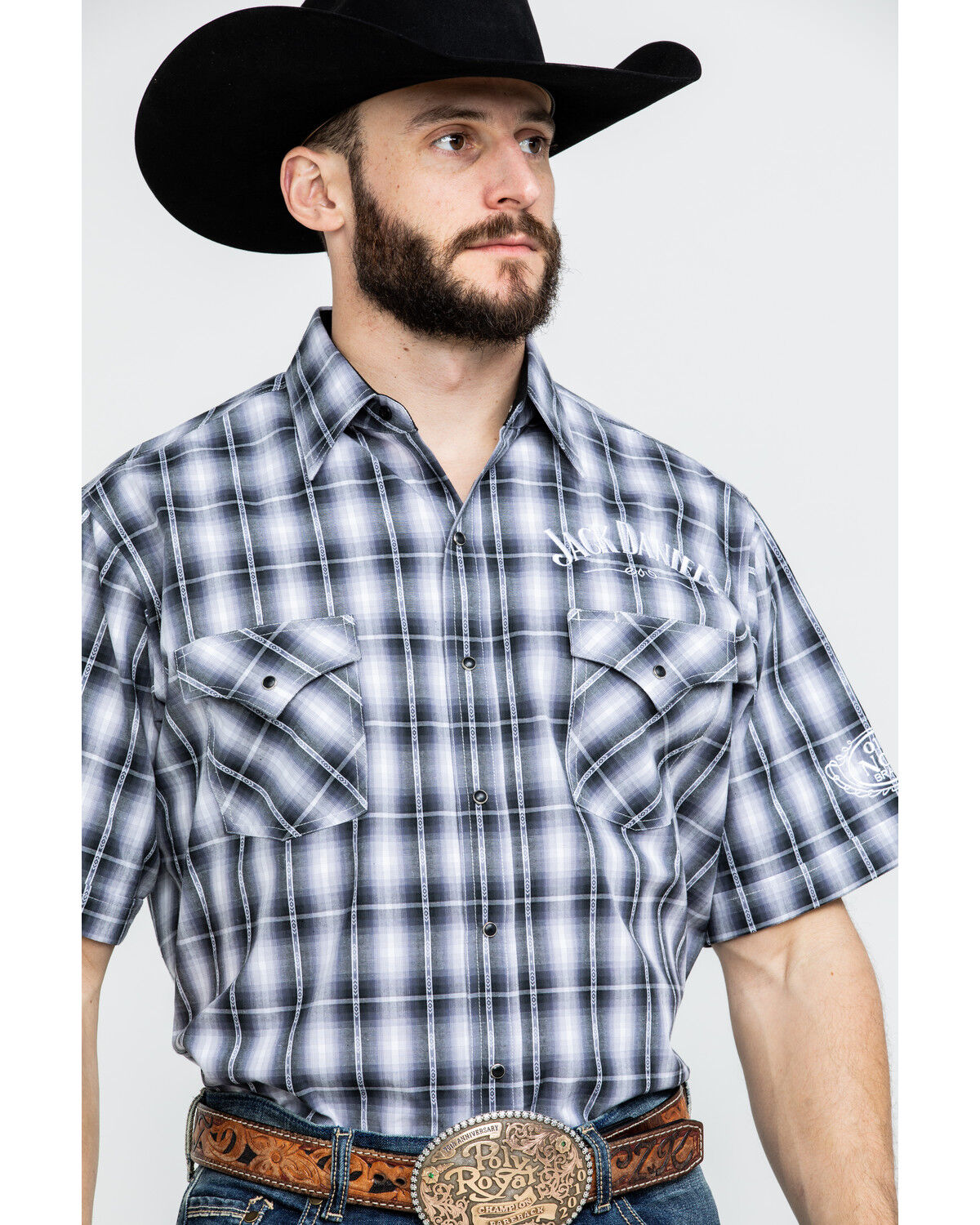 Image #1 - Jack Daniel's Men's Textured Plaid Print Short Sleeve Western Shirt, Black, hi-res