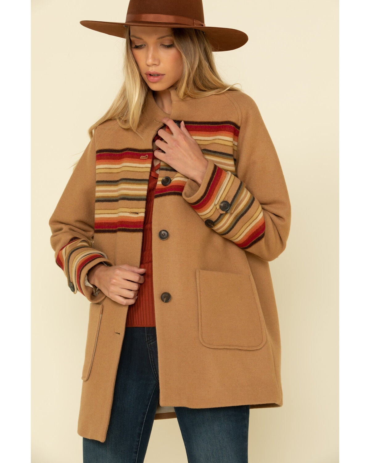 Image #1 - Pendleton Women's Tan Sunset Striped Coat, , hi-res