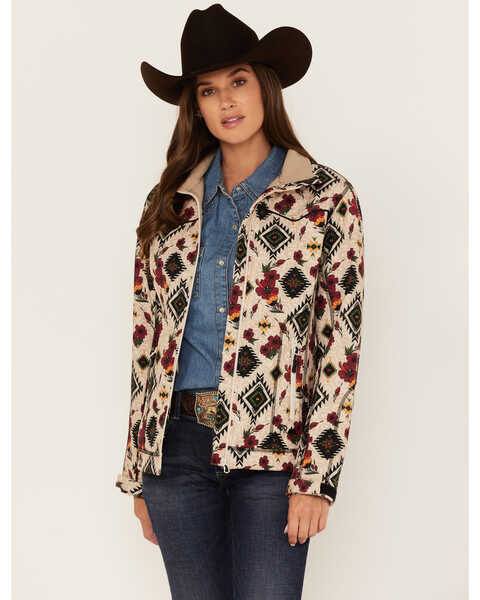 Powder River Outfitters Women's Floral Southwestern Print Softshell Jacket, Natural, hi-res