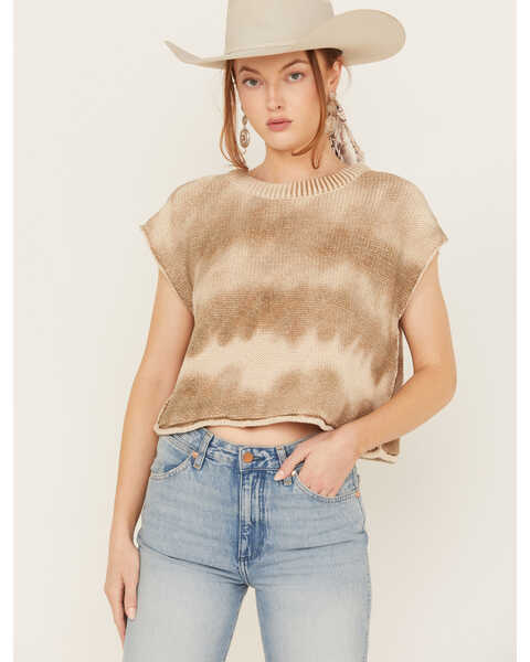 Free People Women's Stolen Hearts Washed Sweater, Taupe, hi-res