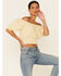 Image #1 - Beyond The Radar Women's Gingham Off-Shoulder Peasant Crop Top , Mustard, hi-res