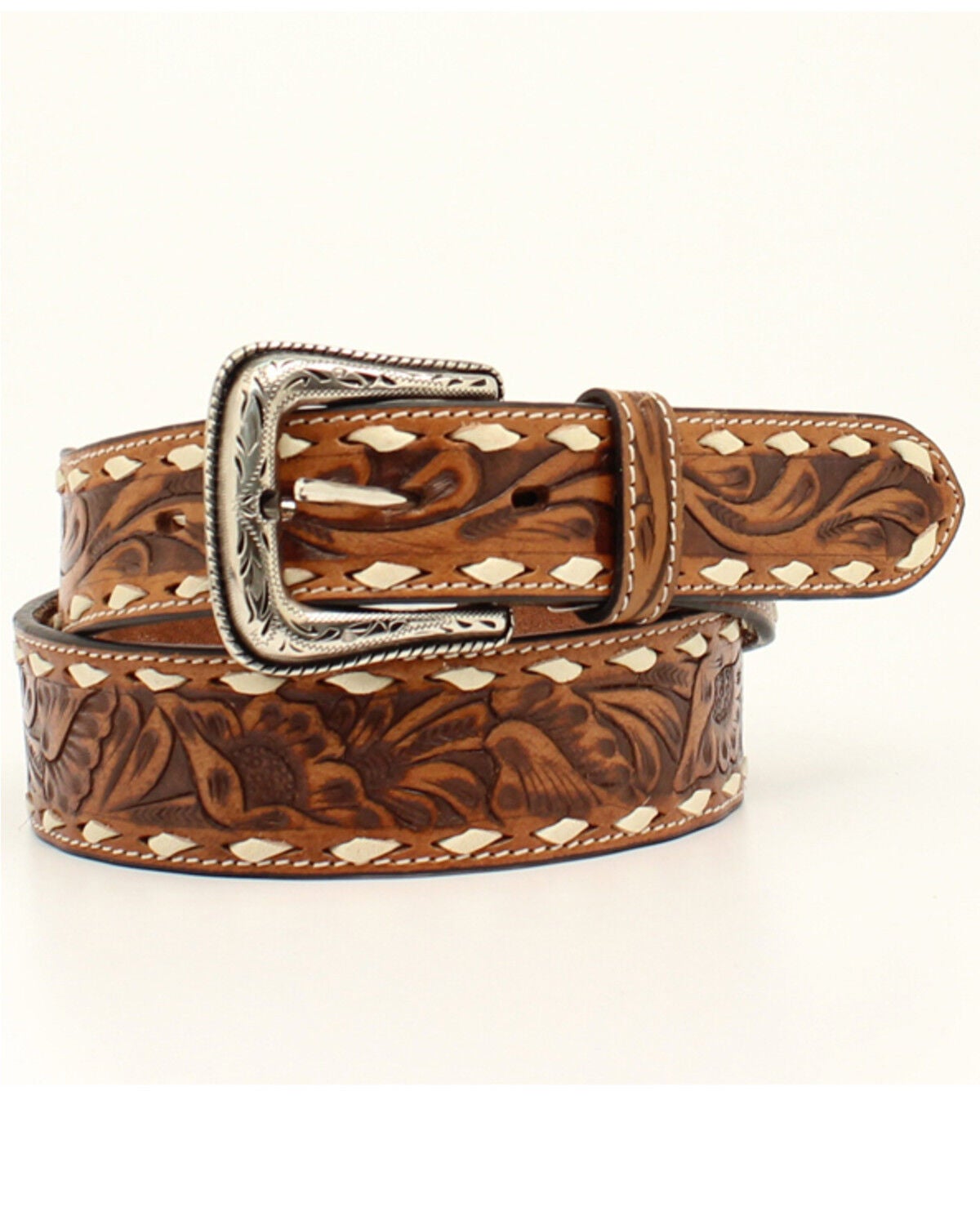Image #1 - M & F Western Men's Brown Buckstitch Lace Floral Tooled, Brown, hi-res