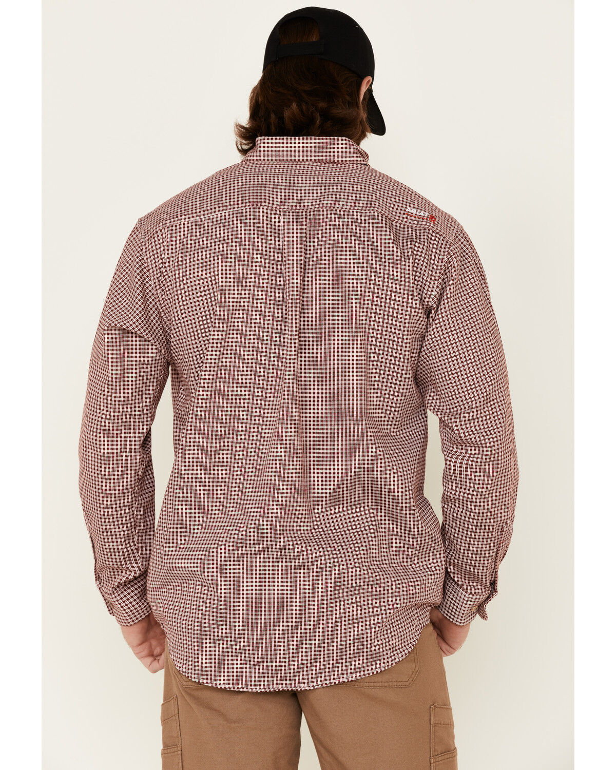 Image #4 - Ariat Men's FR Check Plaid Print Long Sleeve Button Down Work Shirt, Wine, hi-res