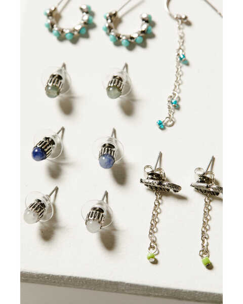Image #2 - Shyanne Women's 6-Piece Turquoise Mini Hoops & Studs Earrings Set, Silver, hi-res