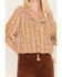 Image #3 - Wrangler Retro Women's Floral Striped Peasant Top, Brown, hi-res