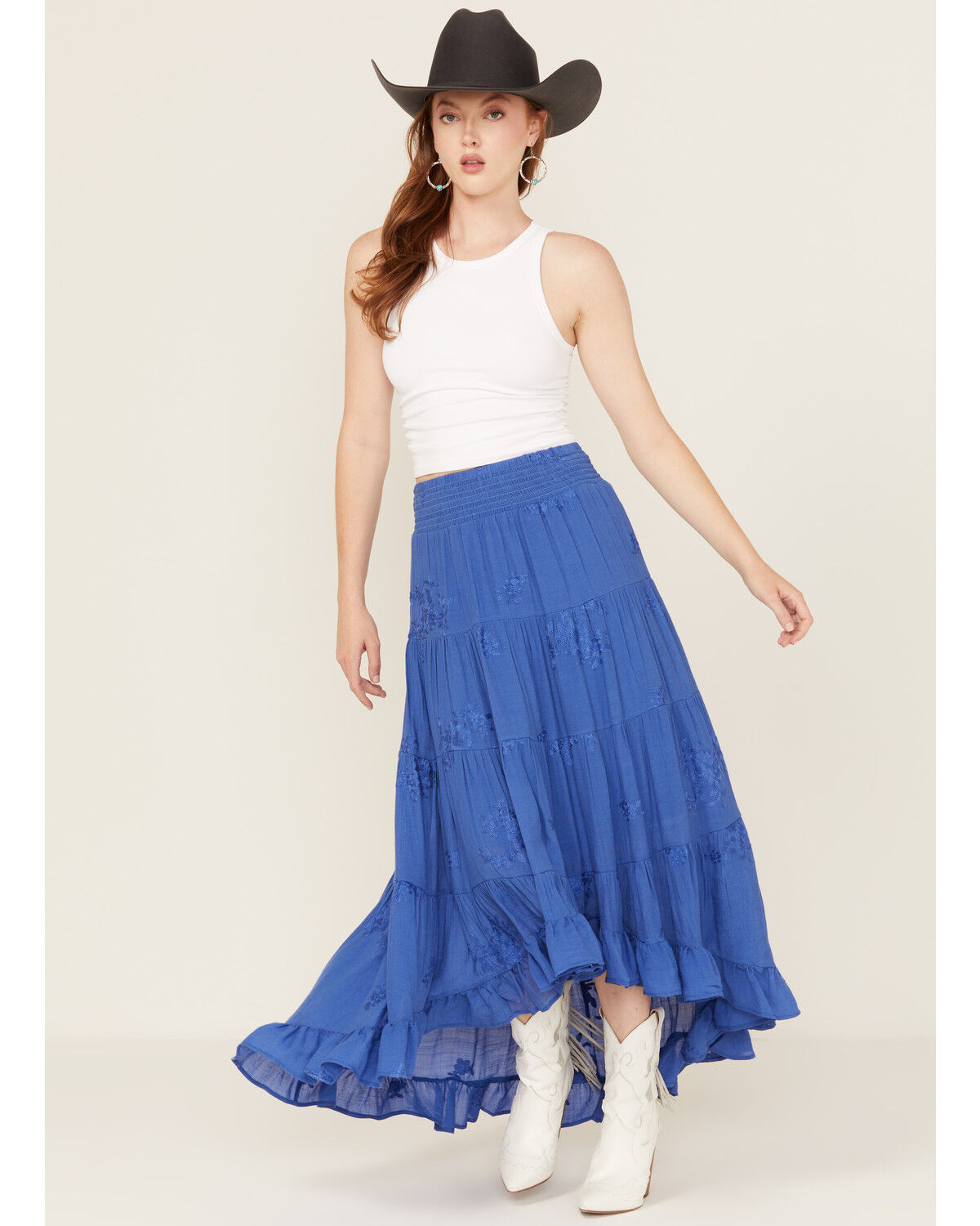 Image #1 - Wild Moss Women's Embroidered High-Low Skirt, Bright Blue, hi-res