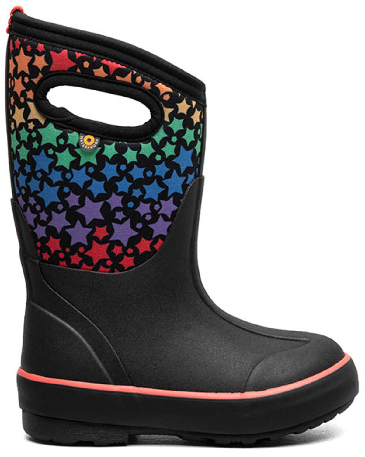 Image #2 - Bogs Girls' Classic II Rainbow Stars Waterproof Boots - Round Toe, Black, hi-res