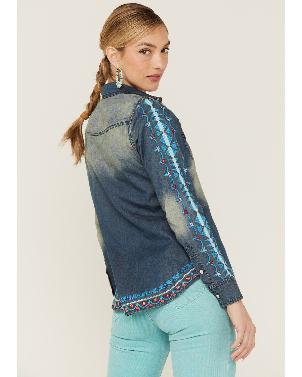 Image #2 - Tasha Polizzi Women's Rayna Southwestern Embroidered Denim Shirt, Blue, hi-res