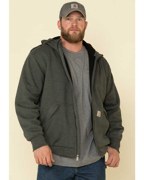 Image #1 - Carhartt Men's Rain Defender Thermal Lined Zip Hooded Work Sweatshirt, Charcoal, hi-res