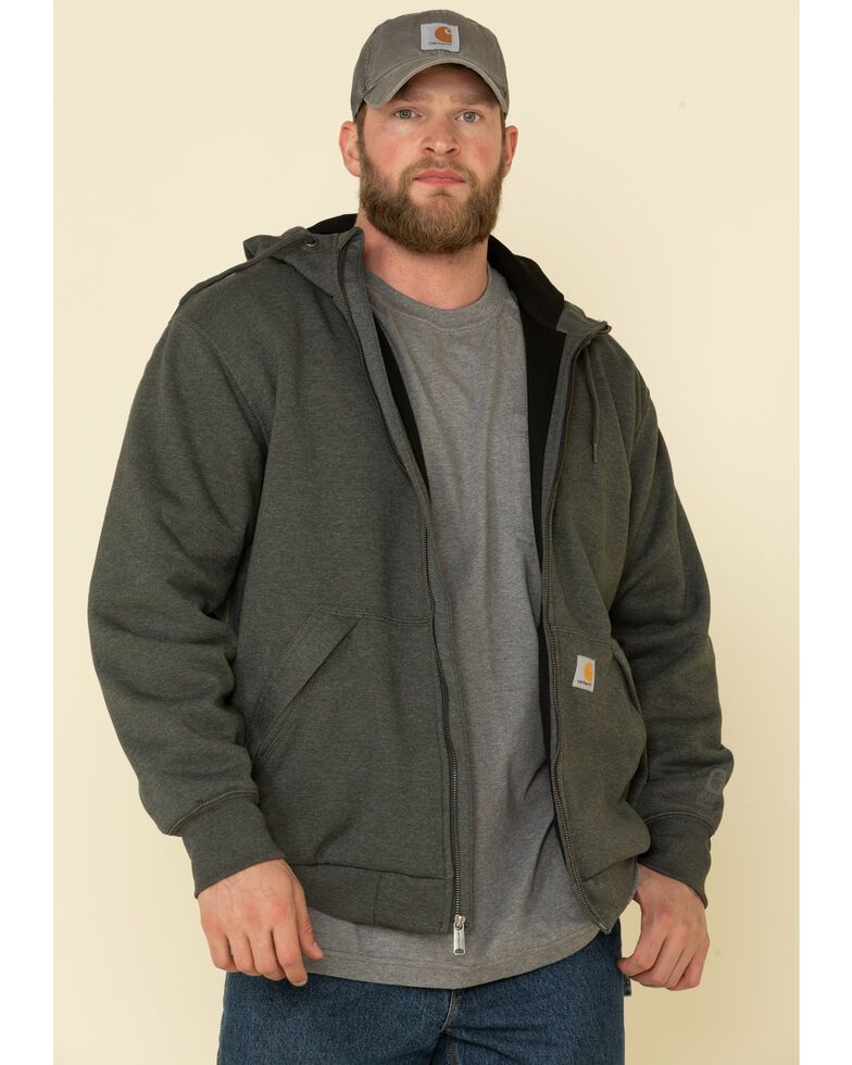 Carhartt Men's Rain Defender Thermal Lined Zip Hooded Work Sweatshirt, Charcoal, hi-res