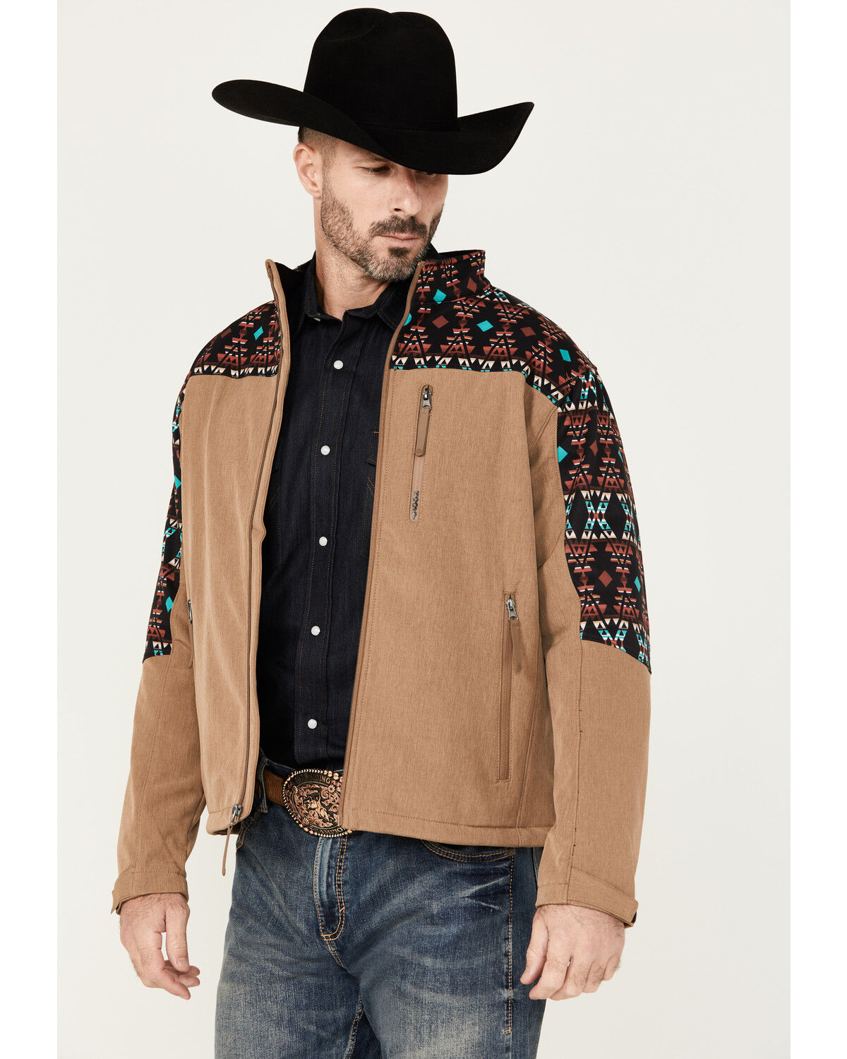 Image #3 - Hooey Men's Southwestern Print Softshell Jacket, Tan, hi-res