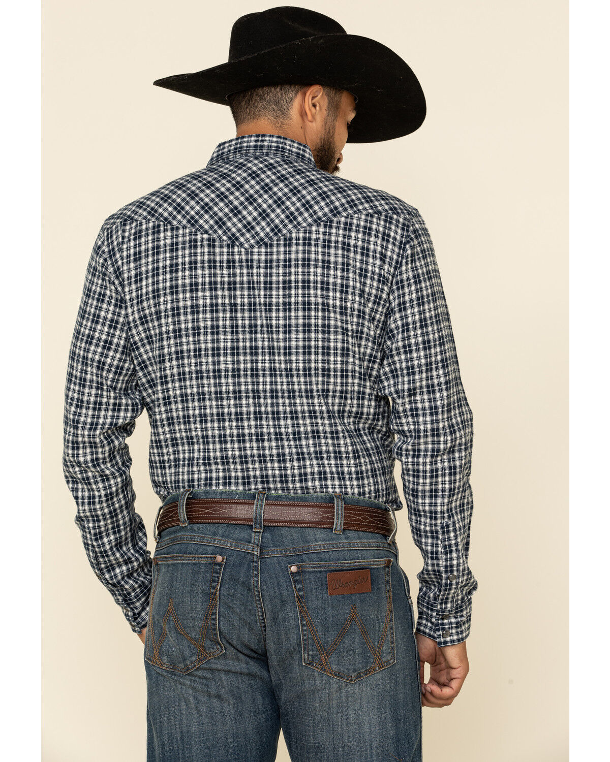 Image #3 - Cody James Men's Ash Small Plaid Long Sleeve Western Flannel Shirt, Navy, hi-res