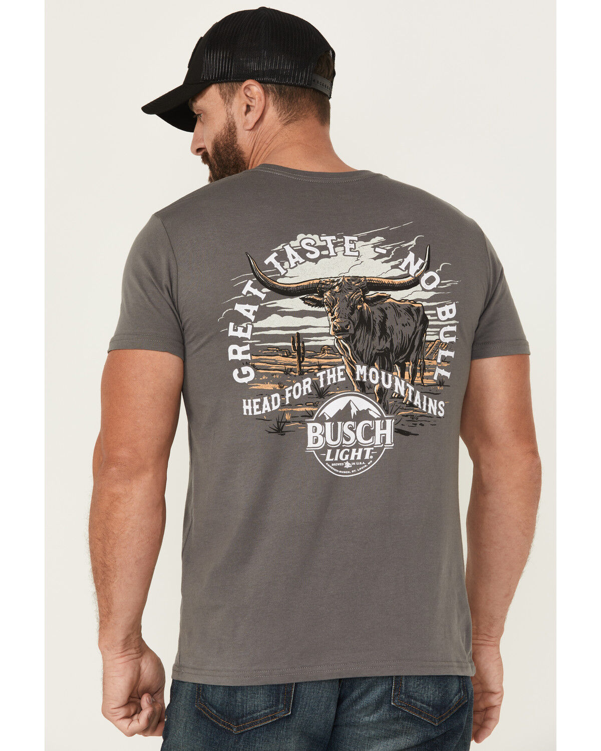 Image #1 - Buckwear Men's Busch No Bull Short Sleeve Graphic T-Shirt, Charcoal, hi-res