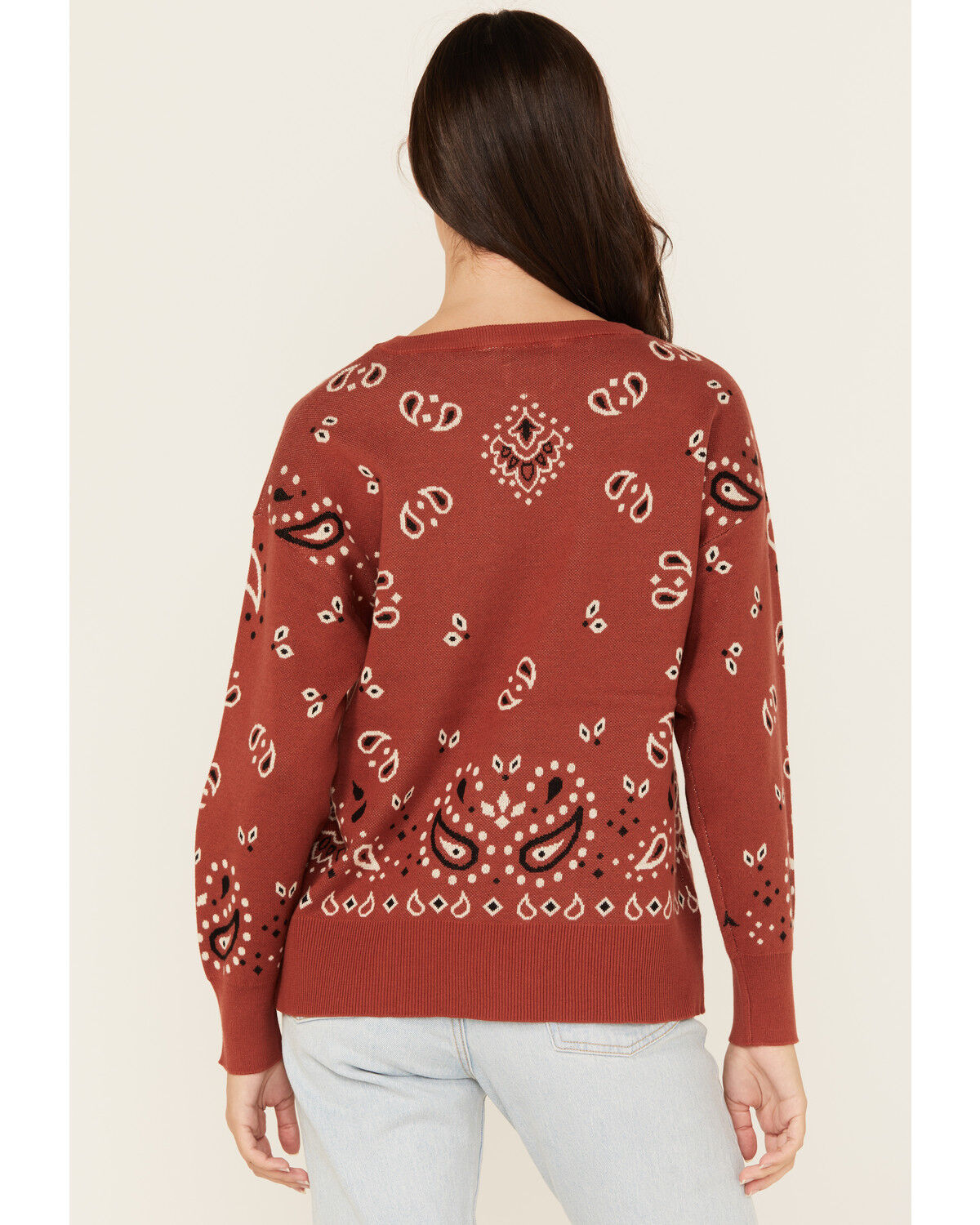 Image #4 - Cotton & Rye Women's Bandana Print Sweater, Rust, hi-res