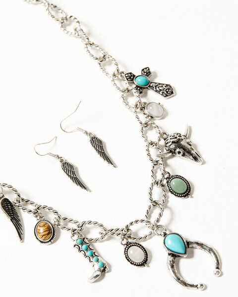 Shyanne Women's Bisbee Falls Charm Necklace & Earrings Jewelry Set, Silver, hi-res