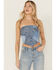 Image #2 - Originality Women's Mix Print Mesh Bandana Tube Top, Blue, hi-res