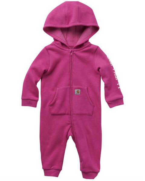 Carhartt Infant-Girls' Long Sleeve Fleece Zip-Front Hooded Coverall , Medium Pink, hi-res
