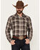Image #1 - Wrangler Retro Men's Plaid Print Long Sleeve Snap Western Shirt, Brown, hi-res