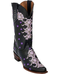 Ferrini Black Country Lace Cowgirl Boots - Snip Toe, Black, hi-res