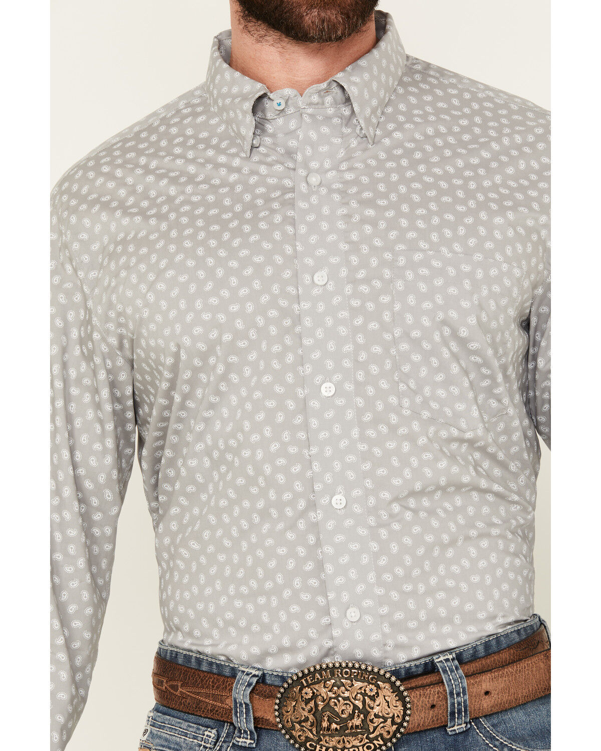 Image #3 - Wrangler X Cody Johnson Men's Solid Long Sleeve Button-Down Western Shirt, Grey, hi-res