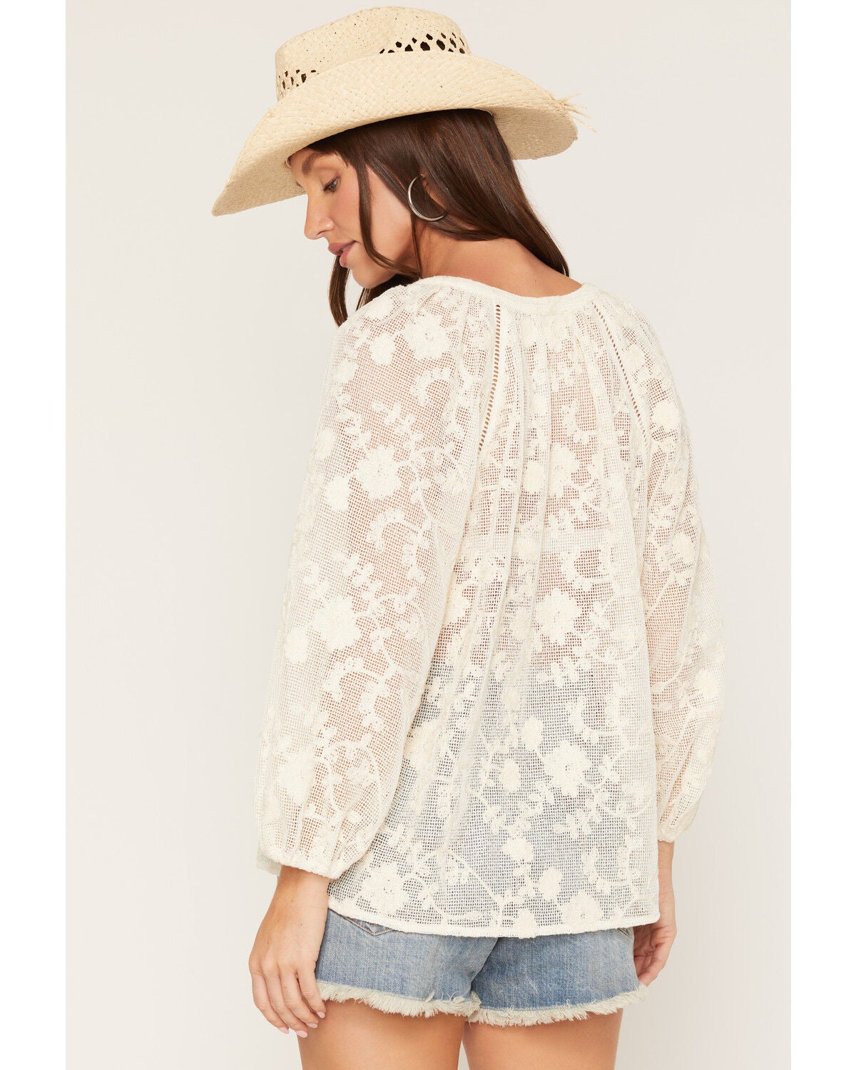 Image #4 - Lovestitch Women's Embroidered Lace 3/4 Sleeve Peasant Top, Natural, hi-res
