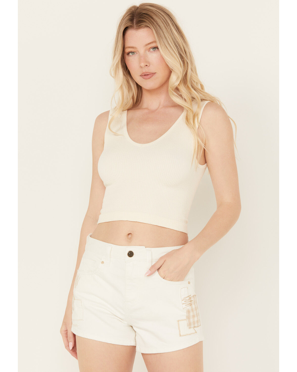 Image #1 - By Together Women's Seamless V Neck Tank Top, Cream, hi-res