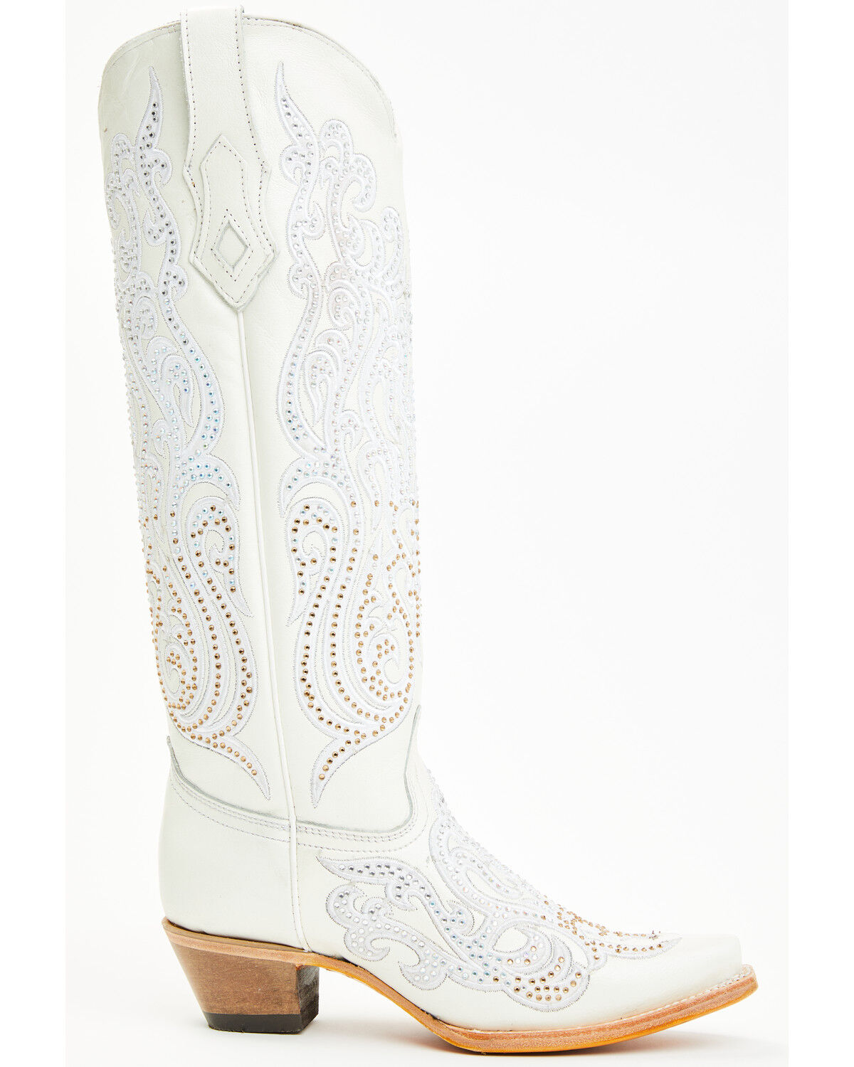 Image #2 - Corral Women's Crystal Embroidered Tall Western Boots - Snip Toe, White, hi-res