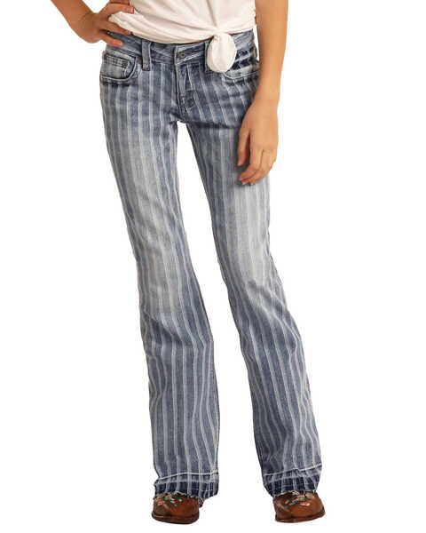 Image #2 - Rock & Roll Denim Girls' Striped Trouser Jeans  , Blue, hi-res