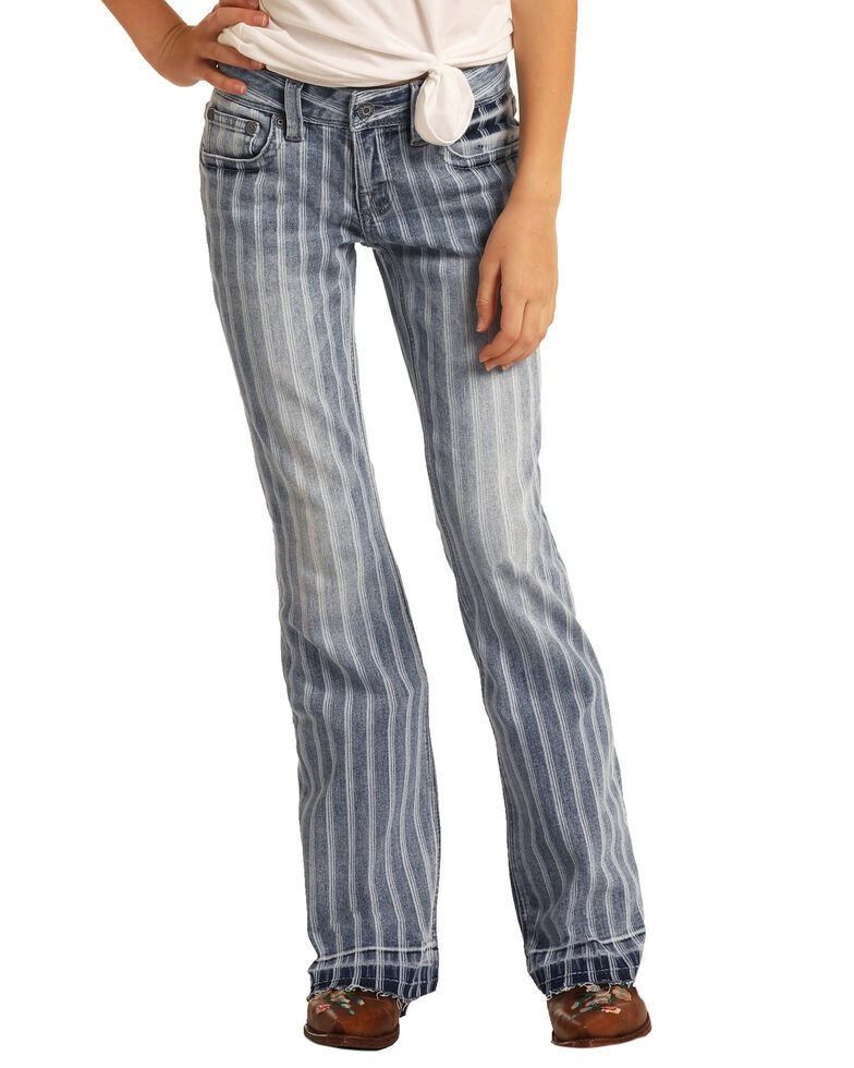 Rock & Roll Denim Girls' Striped Trouser Jeans  , Blue, hi-res