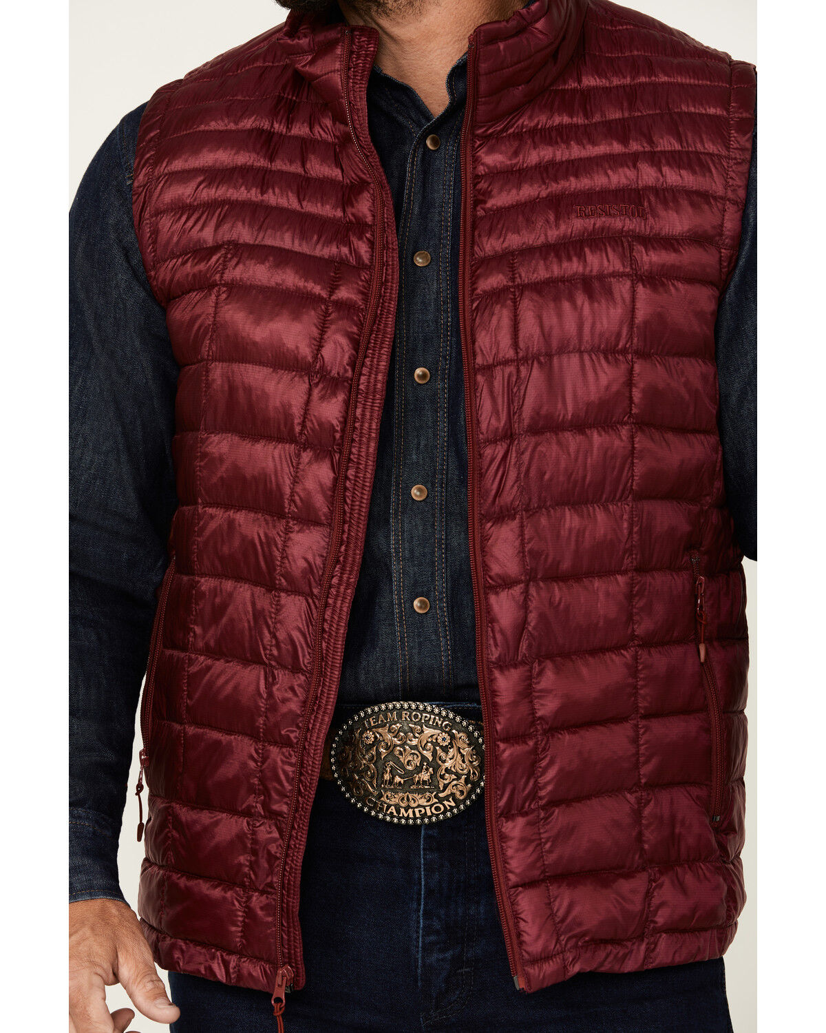 Image #3 - Resistol Men's Puffer Zip Vest, Burgundy, hi-res