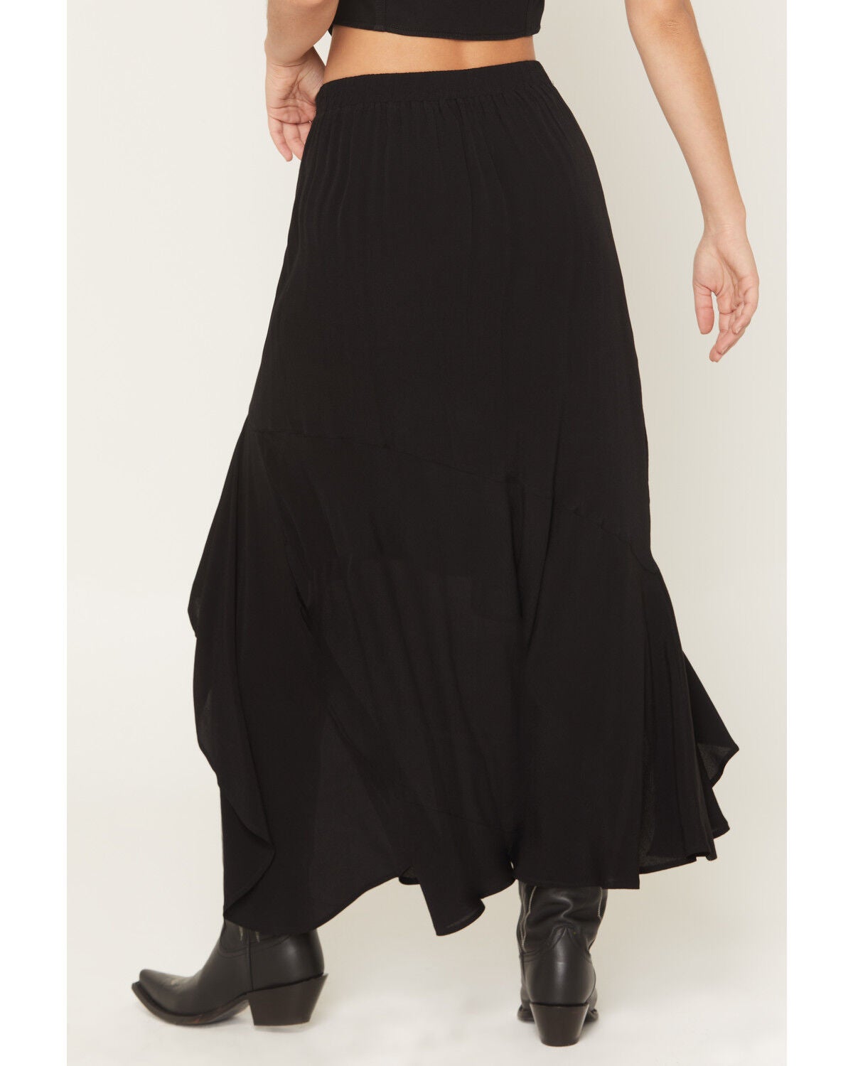 Image #4 - Wild Moss Women's High Slit Ruffle Hem Skirt, Black, hi-res