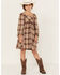 Hayden Girls' Plaid Print Puff Sleeve Dress, Brown, hi-res