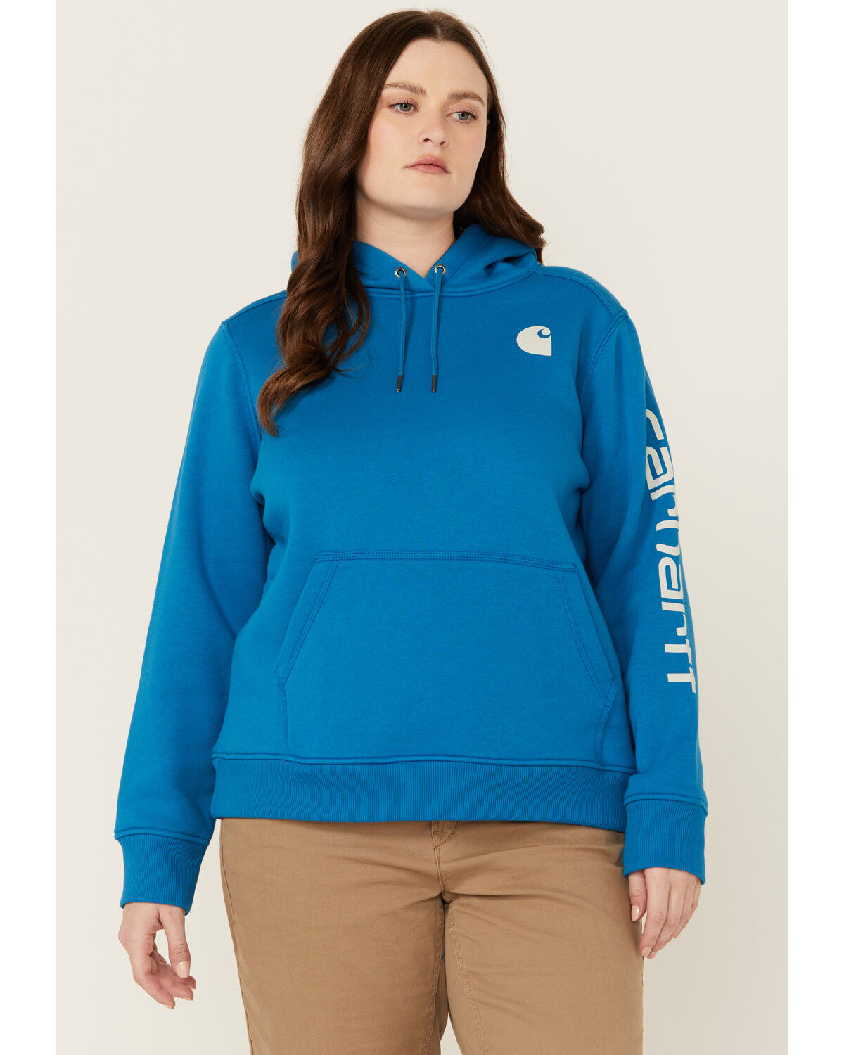 Image #1 - Carhartt Women's Relaxed Fit Midweight Logo Graphic Hoodie - Plus, Blue, hi-res