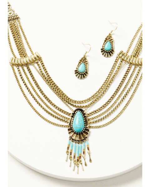 Shyanne Women's Desert Boheme Chain Necklace and Earring Jewelry Set, Gold, hi-res