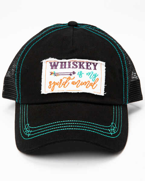 Shyanne Women's Whiskey Is My Spirit Animal Patch Cap , Black, hi-res