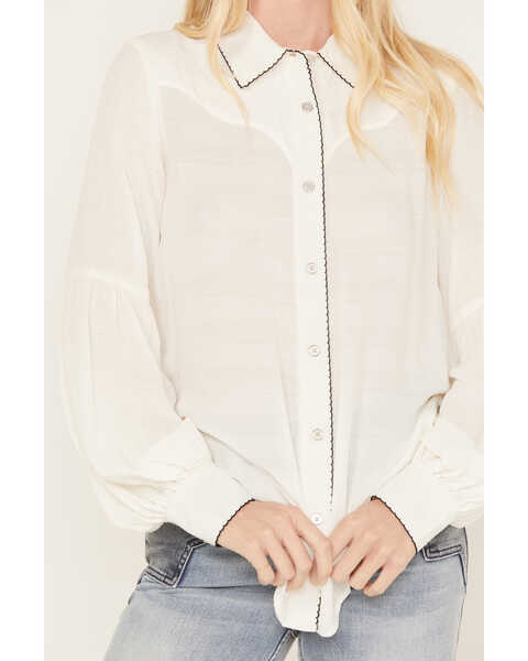 Image #3 - Idyllwind Women's Judson Blanket Stitch Textured Button-Down Woven Shirt, White, hi-res
