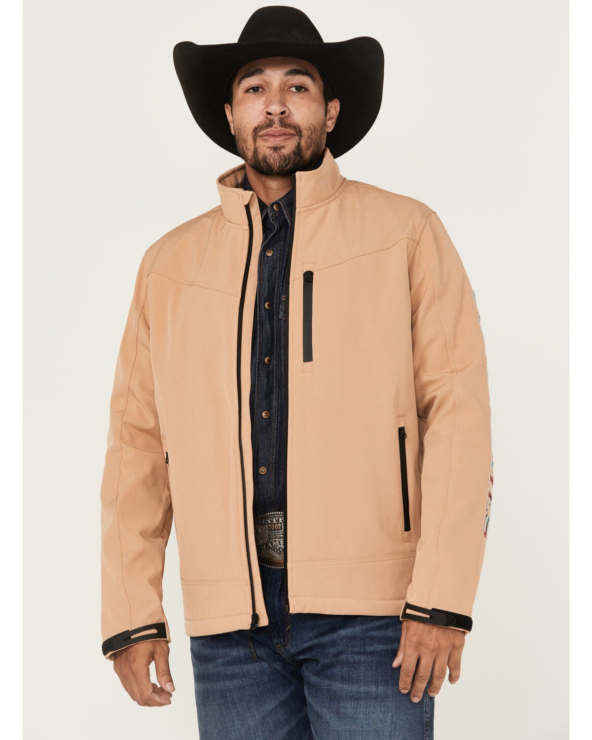 Cody James Men's Southwestern Embroidered Logo Softshell Jacket, Tan, hi-res