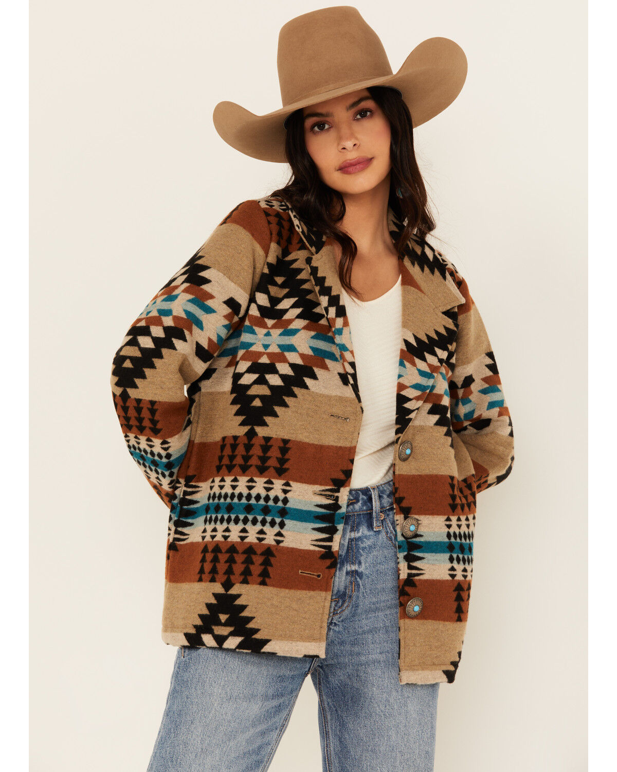 Image #1 - Cotton & Rye Women's Southwestern Print Blazer, Khaki, hi-res