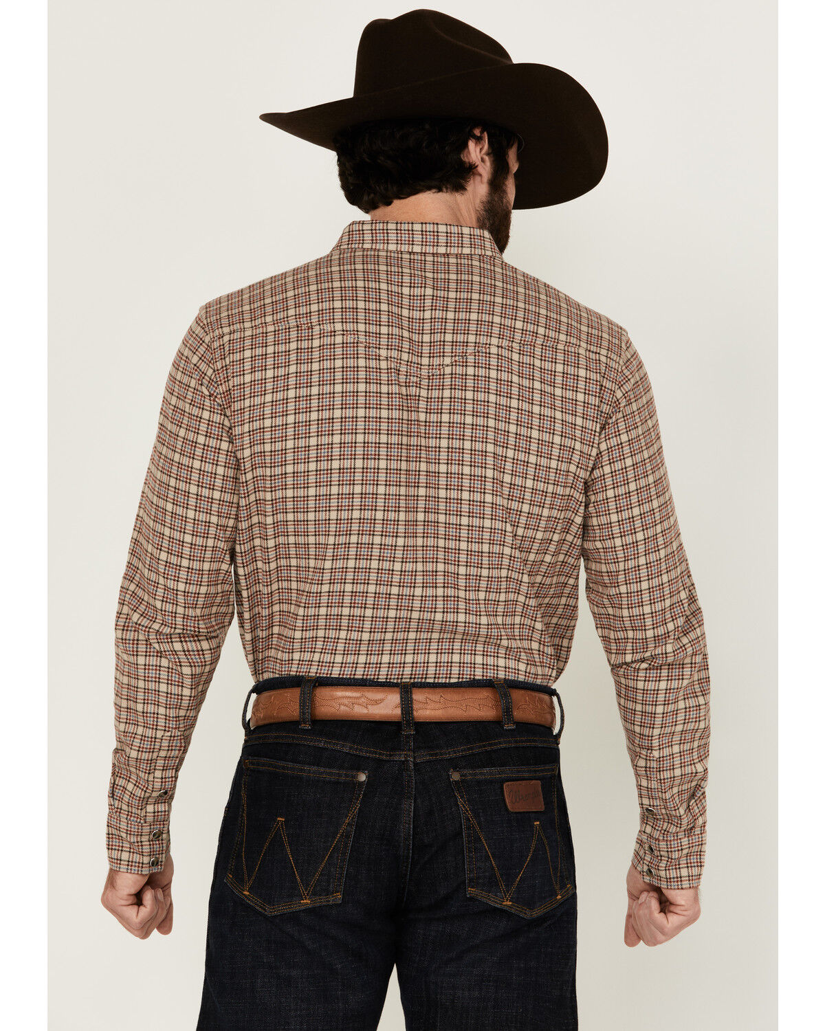 Image #4 - Blue Ranchwear Men's Euclid Plaid Print Long Sleeve Snap Western Shirt, Tan, hi-res