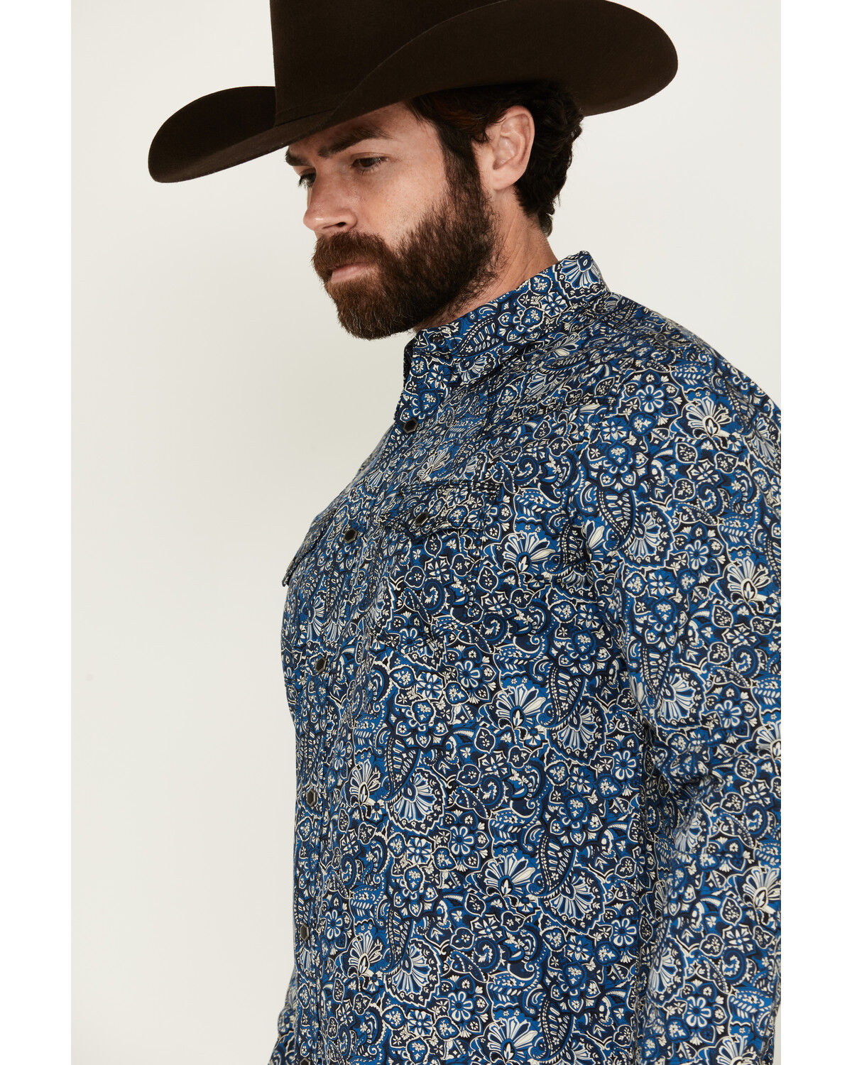 Image #2 - Moonshine Spirit Men's Verano Floral Paisley Print Long Sleeve Snap Western Shirt, Blue, hi-res