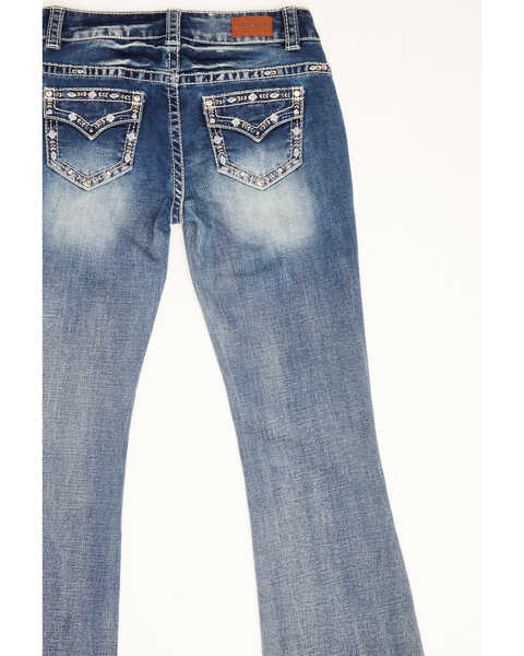 Image #5 - Shyanne Girls' Light Embroidered Faux Flap Pocket Bootcut Jeans , Blue, hi-res