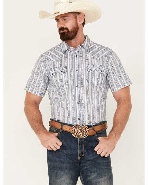 Cody James Men's Main Line Striped Short Sleeve Snap Western Shirt , White, hi-res