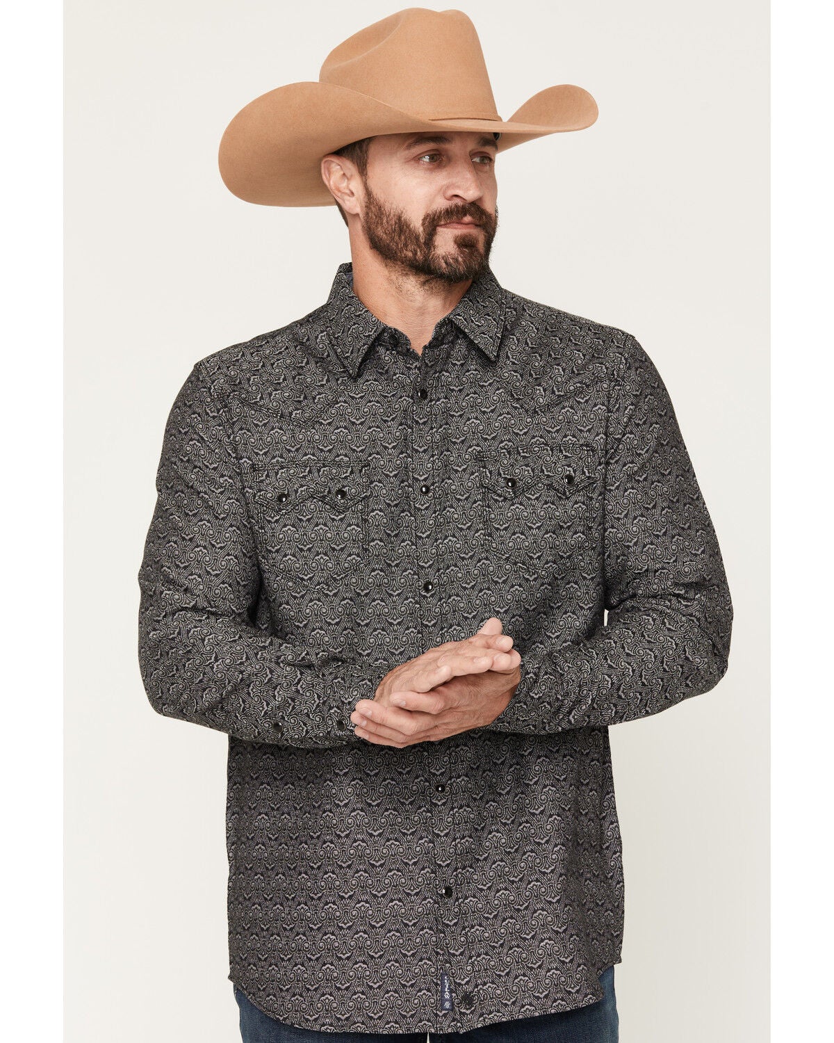 Image #1 - Moonshine Spirit&reg;&nbsp;Men's Renaissance Rodeo Medallion Print Long Sleeve Snap Western Shirt, Charcoal, hi-res