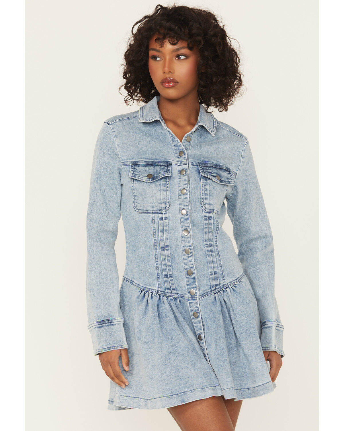 Image #1 - Free People Women's Roadhouse Mini Dress, Light Wash, hi-res