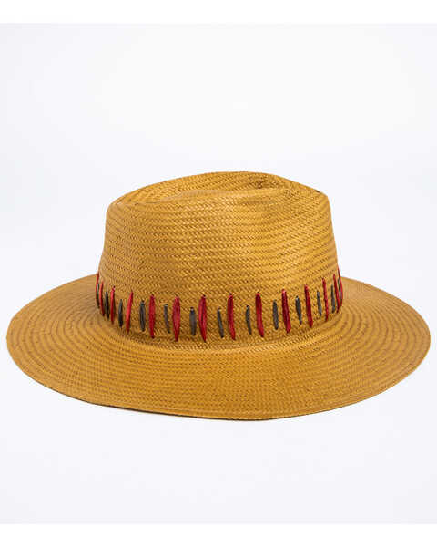 Nikki Beach Women's Brown Raine Panama Fedora Straw Hat , Brown, hi-res