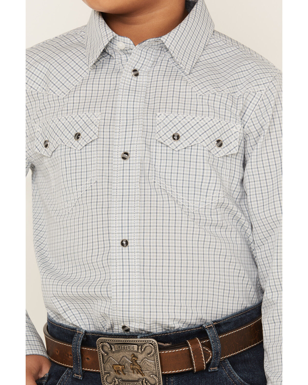 Image #3 - Cody James Boys' Hoof Grid Print Long Sleeve Snap Western Shirt, Sage, hi-res